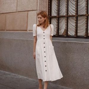 Zara linen button down short sleeve midi dress